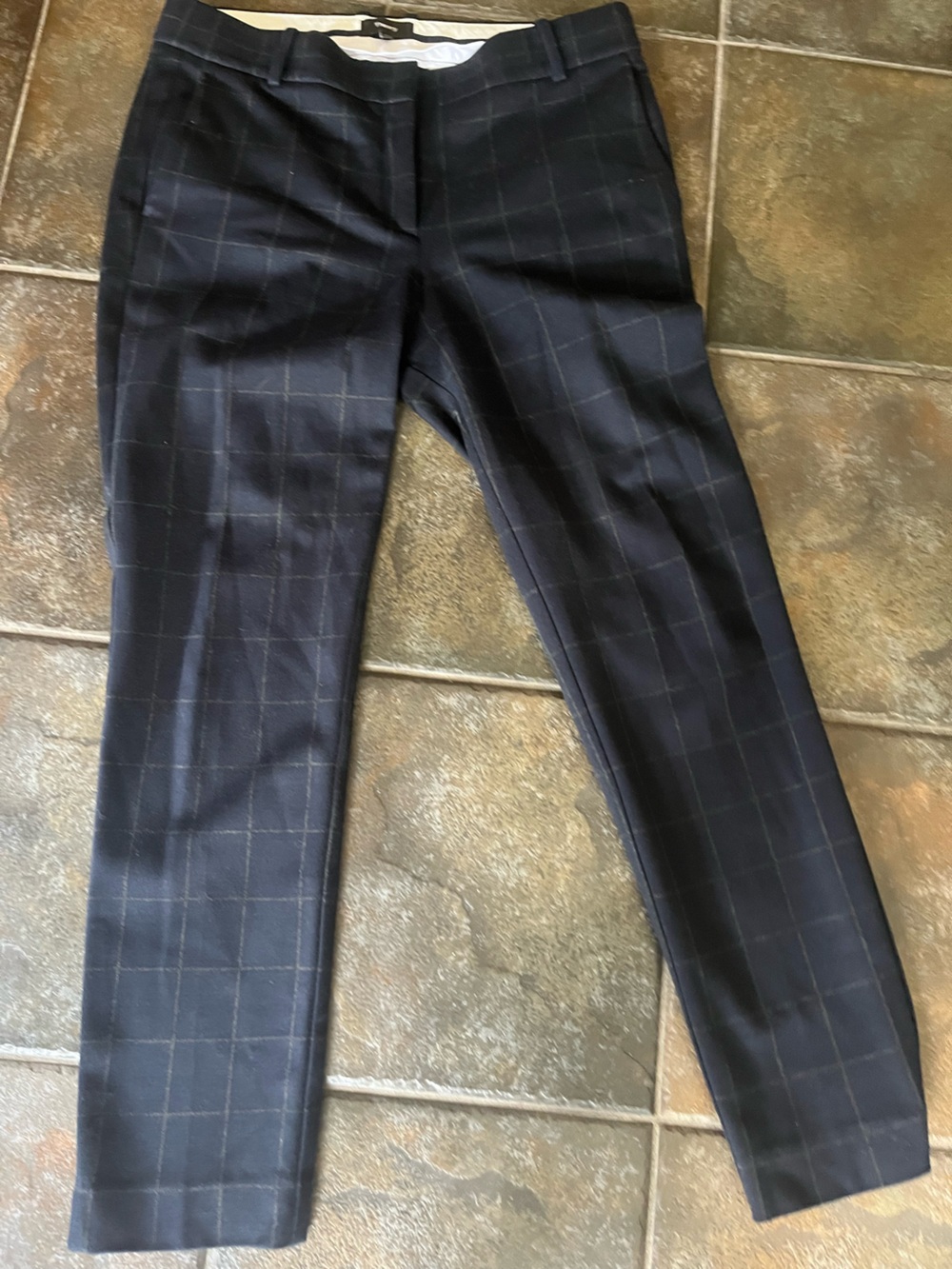 Theory Straight Trouser Navy Windowpane Knit Pants Size 8 Stretch Career Office - Picture 3 of 10